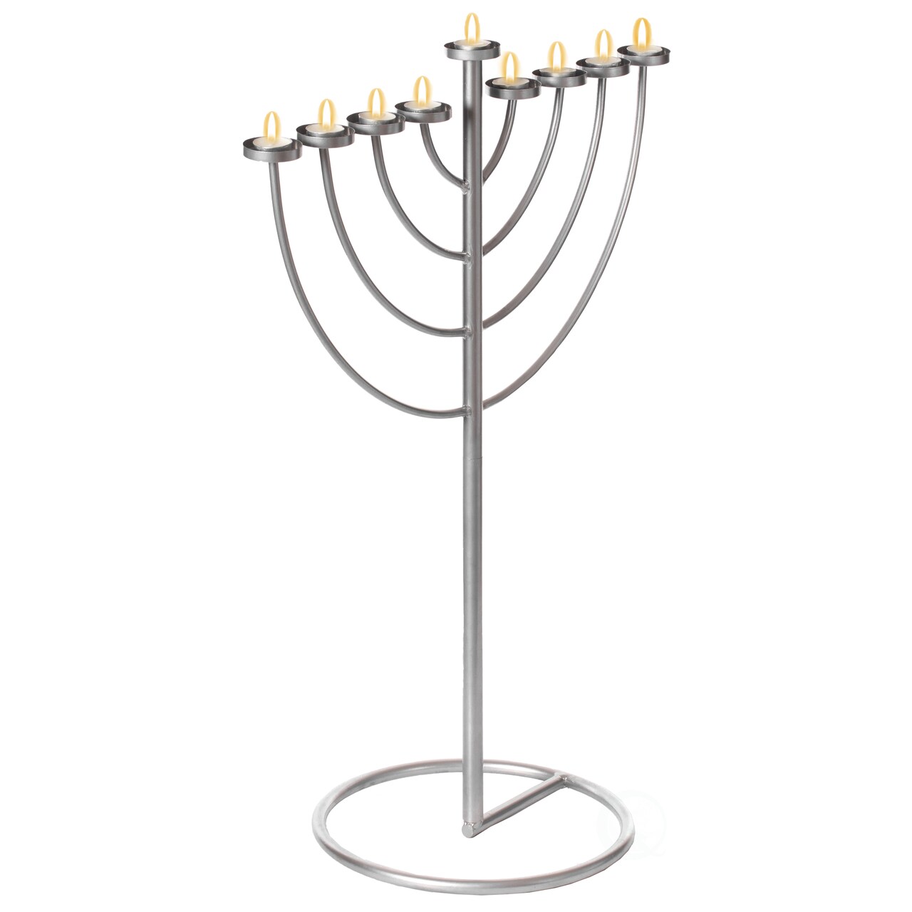 Modern Silver 9 Branch Lighting Thin Pipe Hanukkah Menorah, Metal-Aluminum